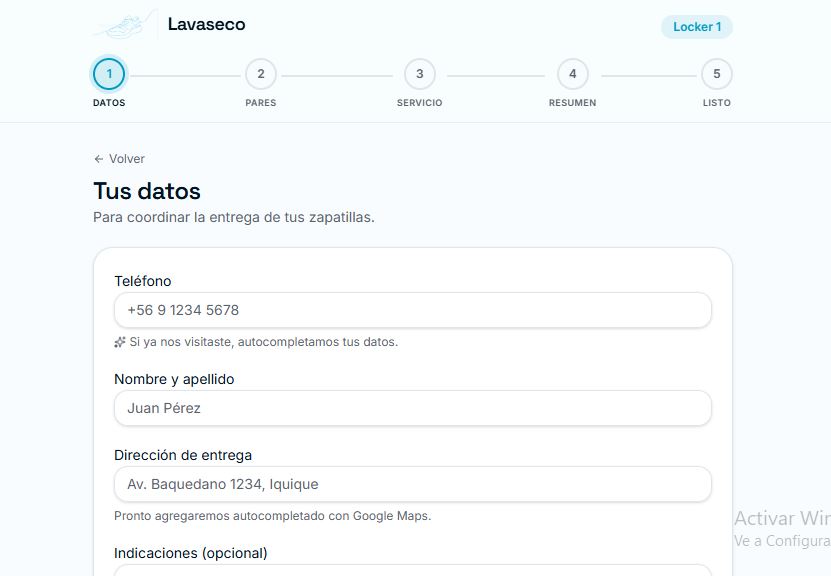 Lavaseco ingreso datos